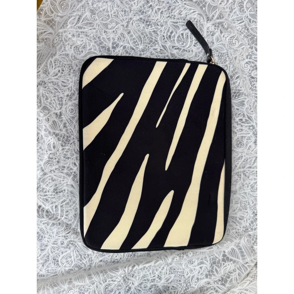 Kate Spade New York Zebra Print Laptop Tablet Sleeve Black Cream Purple 10.5in